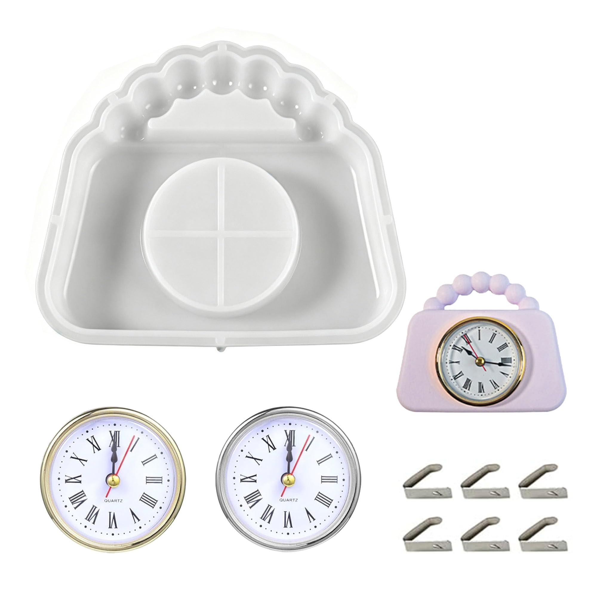 Allazone Clock Resin Molds, Handbag Shape Clock Casting Molds, Table Clock Resin Molds with 2 Clock Movement Accessories for DIY Craft Home Decor