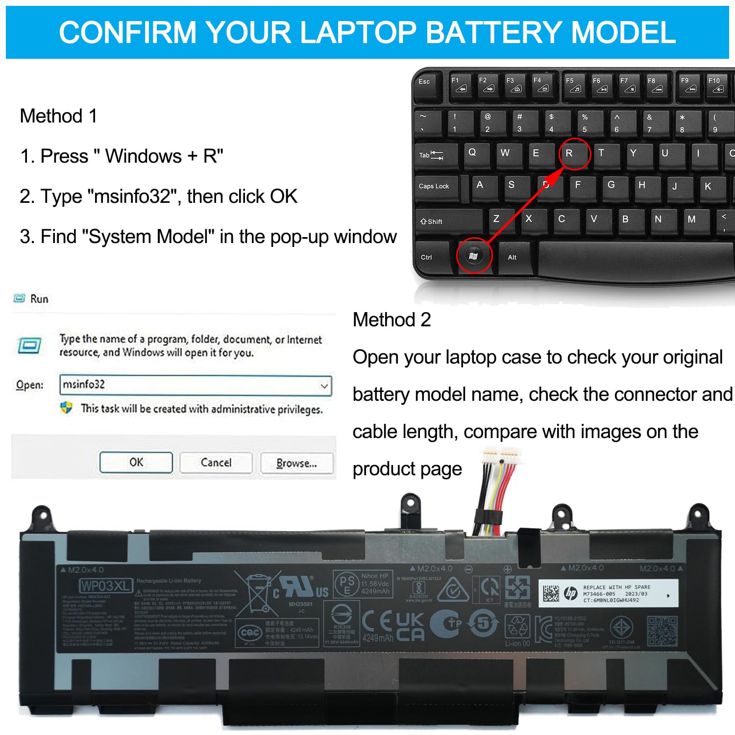 XITAIAN 11.58V 51.3Wh 4249mAh WP03XL Batteries de Rechange Compatibles avec HP EliteBook 830 835 840 845 860 865 G9 G10 G11/EliteBook X360 1040 G9 G10 2-in-1 ZBook Firefly 14 G9 G10 /Split X2 13-M000