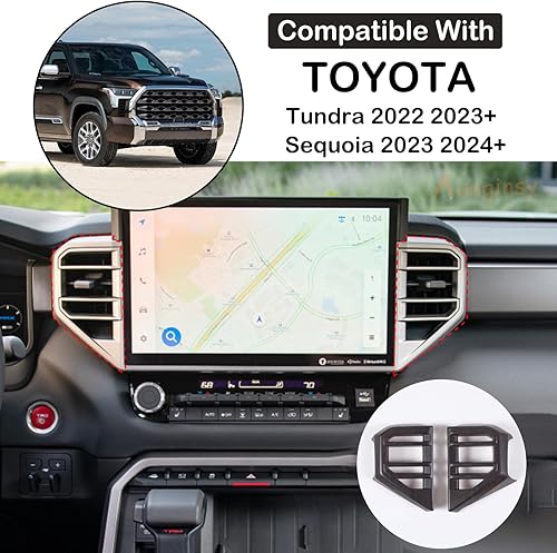 Vista 49 de Cubierta de salida de aire lateral para consola central de automóvil, compatible con Toyota Tundra 2022+ Sequoia 2023+ cubierta de panel de aire