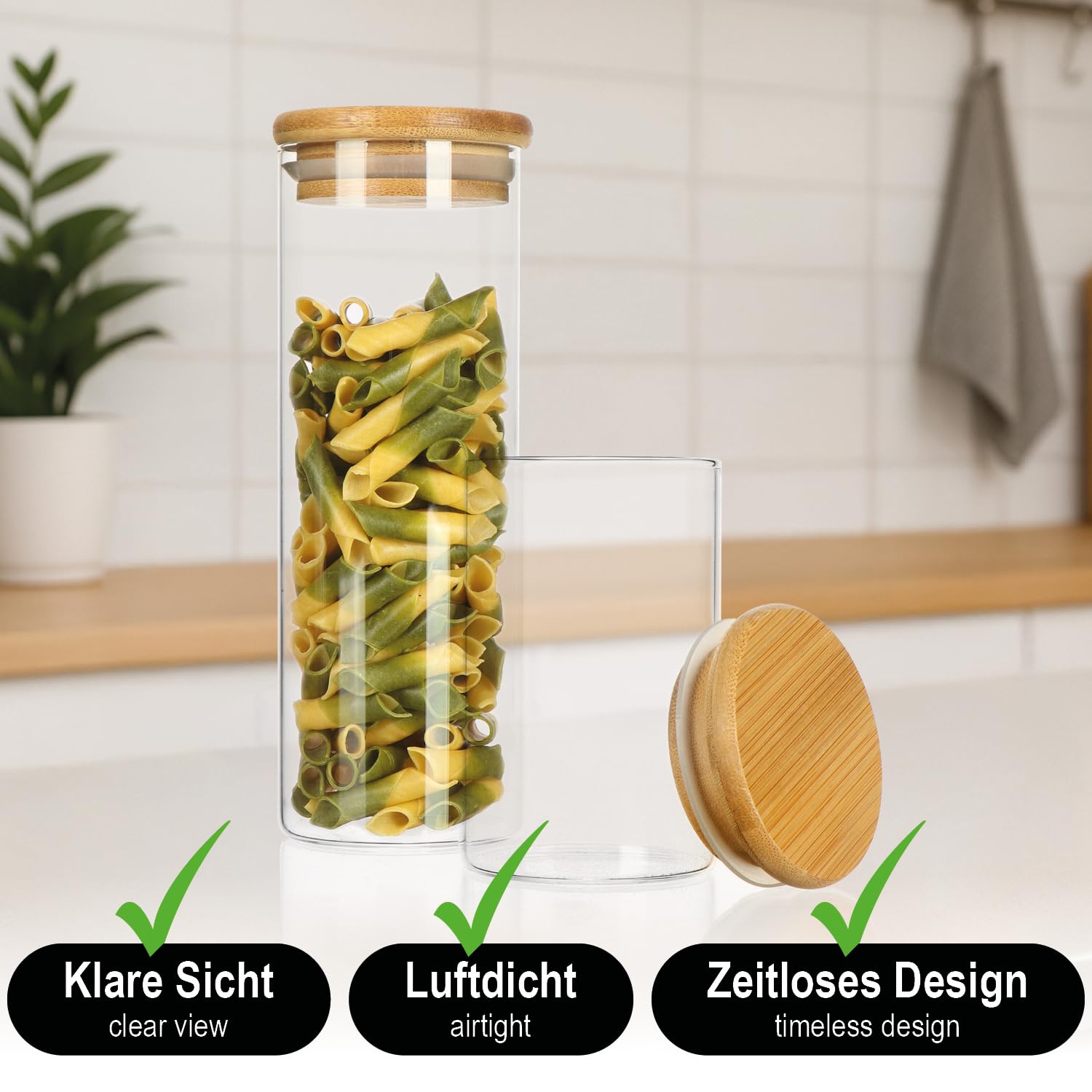 com-four® 24-teiliges Vorratsdosen-Set mit Bambus-Deckel - Borosilikatglas Vorratsgläser für Lebensmittel und Gewürze - Luftdichte Aufbewahrung - 0,25L / 0,5L