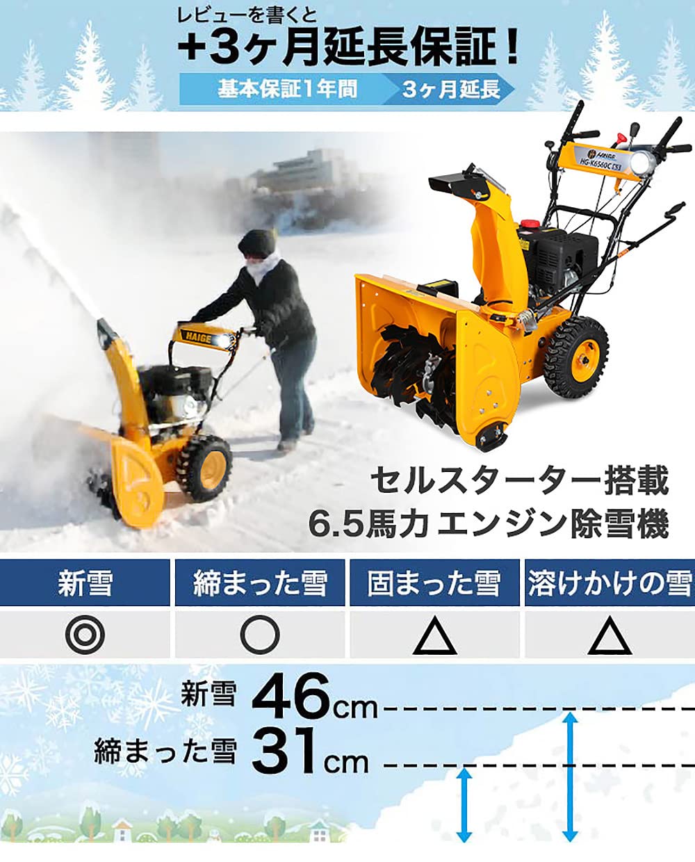 HAIGE 除雪機 HG-K6560C セル一発始動 ほぼ未使用品
