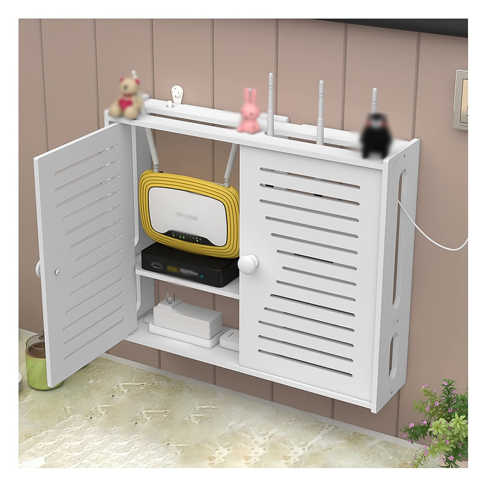 Étagère pour routeur avec organisateur de câbles – Support de rangement mural réglable pour la maison et le bureau WiFi