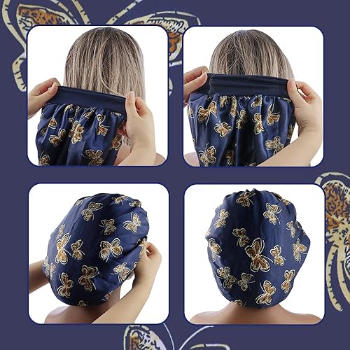 Miniatura 4 de TCOTBE 3 piezas de gorro de satén suave de seda para dormir, gorro de dormir de seda con banda elástica ancha, gorro de dormir nocturno de una sola