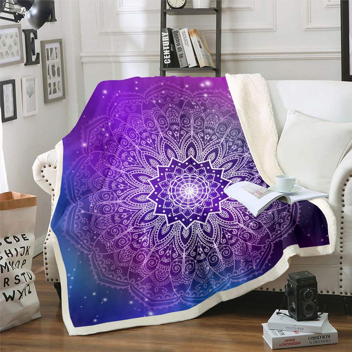Coperta Bambino 70x100 Cm In Microfibra Con Stampa Mandala Bohémien - Morbida E Ipoallergenica