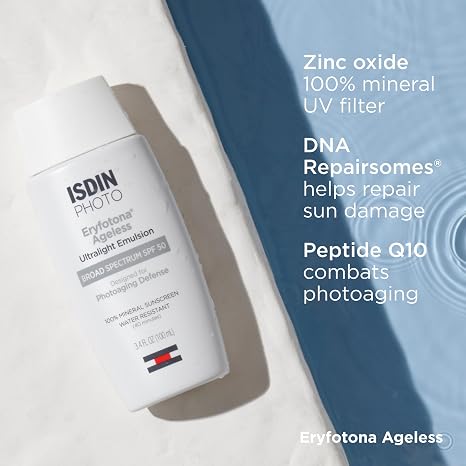 ISDIN Eryfotona Ageless Tinted Mineral Sunscreen SPF 50, Anti-Aging Face Sunscreen with Zinc Oxide, DNA Repairsomes & Vitamin E, Universal Tint No White Cast, Dermatologist Recommended