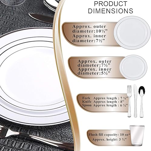 Miniatura 9 de Juego de platos combinados (blanco con oro, juego de valor de boda (120 invitados))