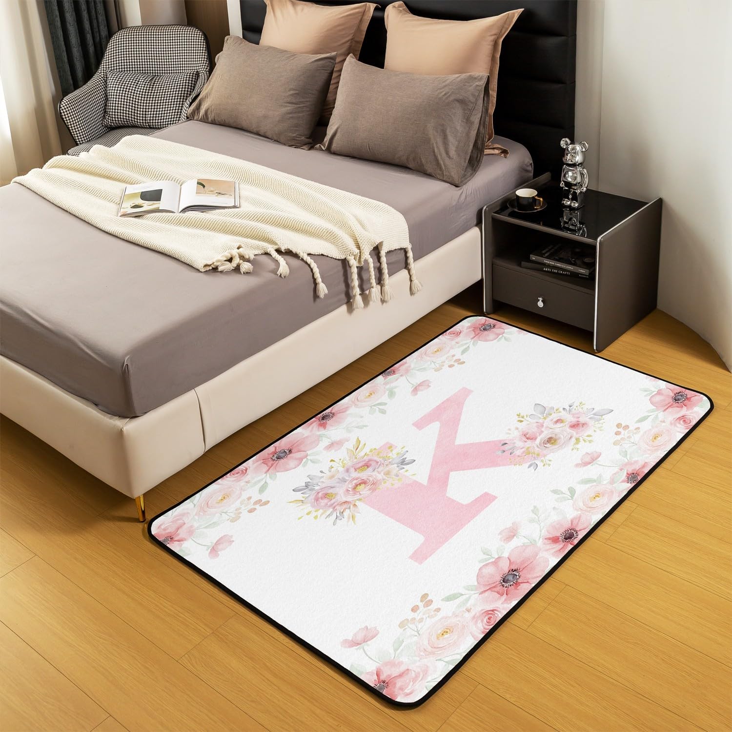 Homewish Alfombra grande con diseño floral Kawaii rosa para sala de estar