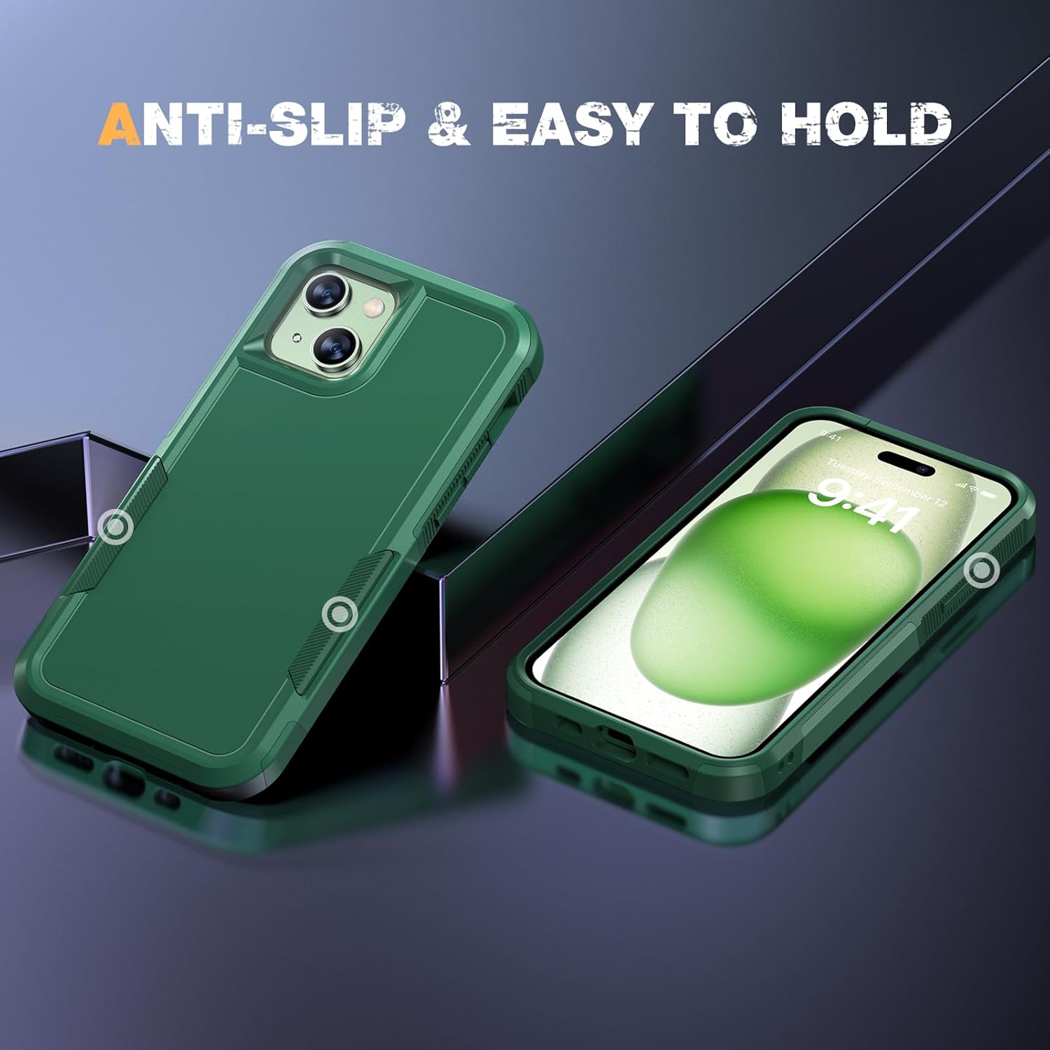 Diaclara Designed for iPhone 15 Case, [with Privacy Screen Protector] [Anti Spy] [Military Grade Drop Protection] Heavy Duty Full-Body Shockproof Phone Case,Green