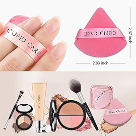 CUPID CARE 6 Pcs Powder Puff with 2 Travel Cases, Setting Powder Puffs for Face Powder and Foundation, Velour Makeup Puff for Loose Powder Body Powder, Skin-Friendly, Beauty Makeup Tools-Pink/Red