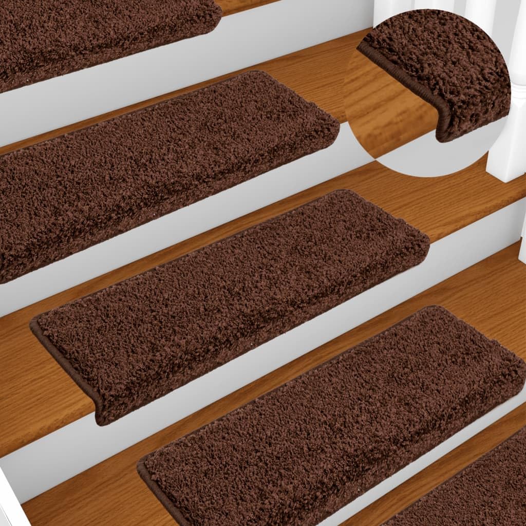Maty na schody, 10 szt., 65 x 21 x 4 cm, brązowe, prostokątne krawędzie, materiał, ochraniacze na schody z dwustronnymi taśmami samoprzylepnymi, antypoślizgowe, do wnętrz, nakładka na schody