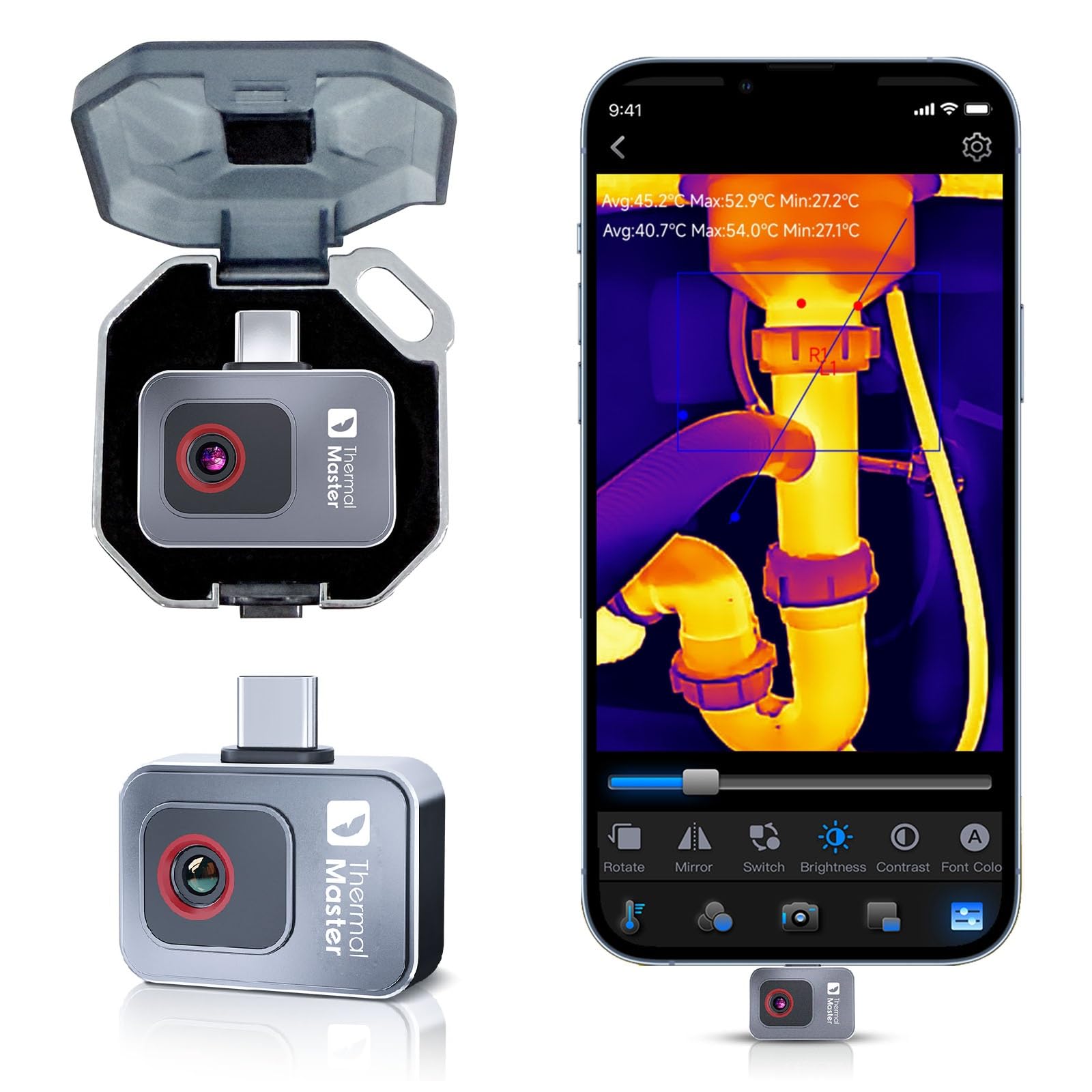 Thermal Master Termica P2 per Android Fotocamera a infrarossi Super Risoluzione (X³) 512 x 384 immagini termiche per ispezione domestica da -20 a 600 ℃ 15 x zoom, non per iPhone 15/16