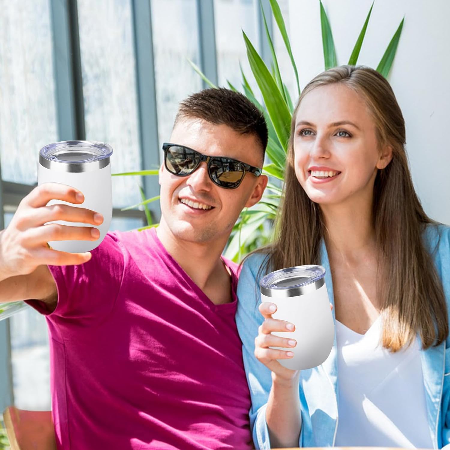 StarSpeed 12oz/6 Pack Wine Tumbler with lid, Stainless Steel Travel Mugs Stemless Double Wall Insulated Coffee Cup, Insulated Wine Glasses Travel Tumbler for Cold & Hot Drinks(White, 6) - Image 6