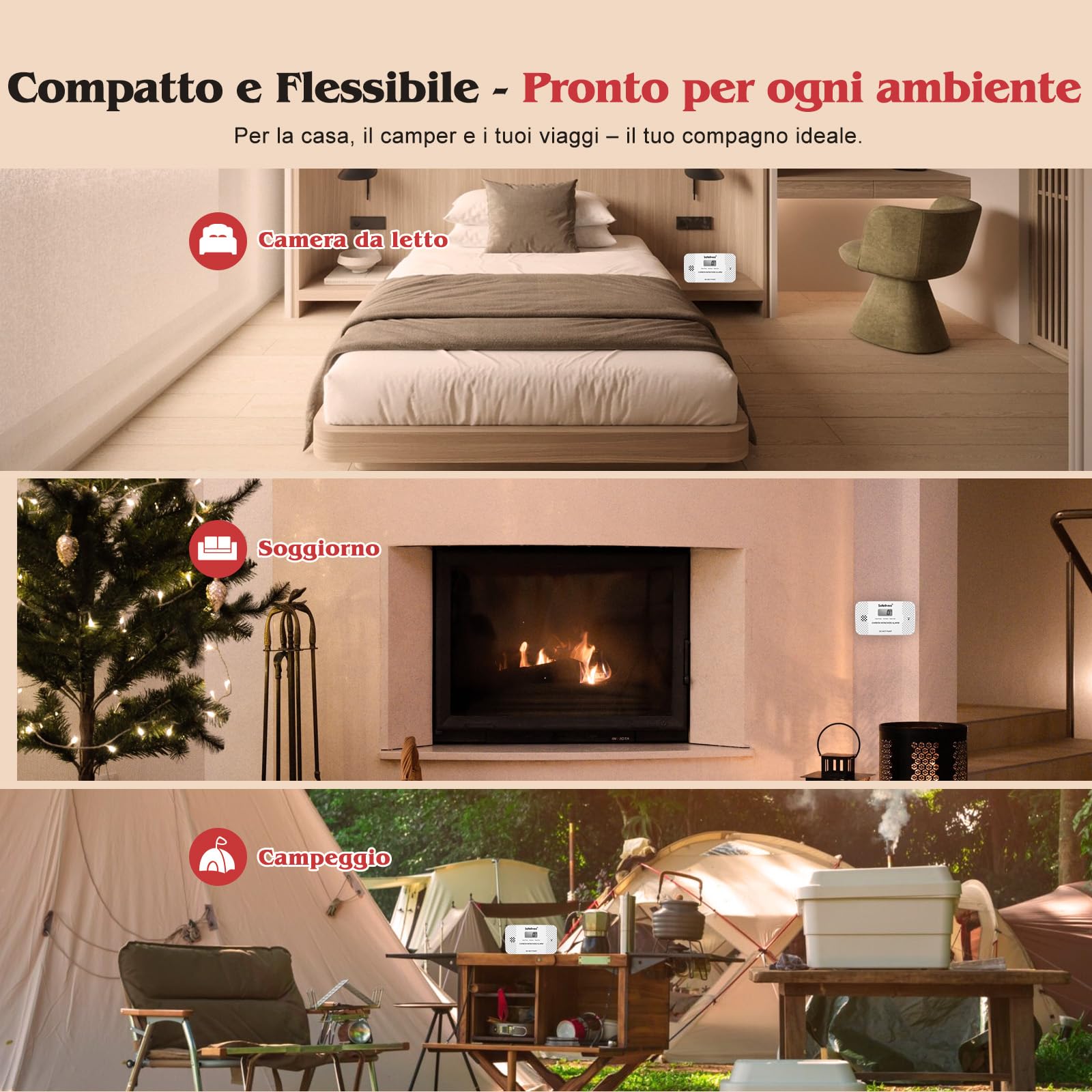 Safeliveo Rilevatore di Monossido di Carbonio con Schermo LCD, Sensore CO con Batteria Sostituibile, Pulsante Test e funzione Mute,Rilevatore Monossido Portatile per Casa,Viaggio, EN 50291-2 pezzo