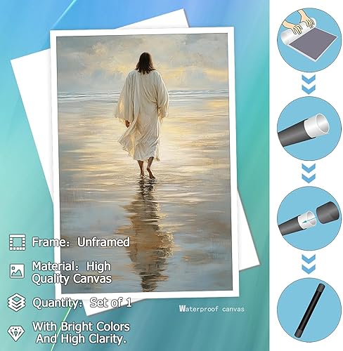 Miniatura 2 de Arte de pared de Jesús caminando sobre el agua, arte bíblico retro medieval, impresiones de pintura de retrato cristiano de Dios, pósteres de lienzo