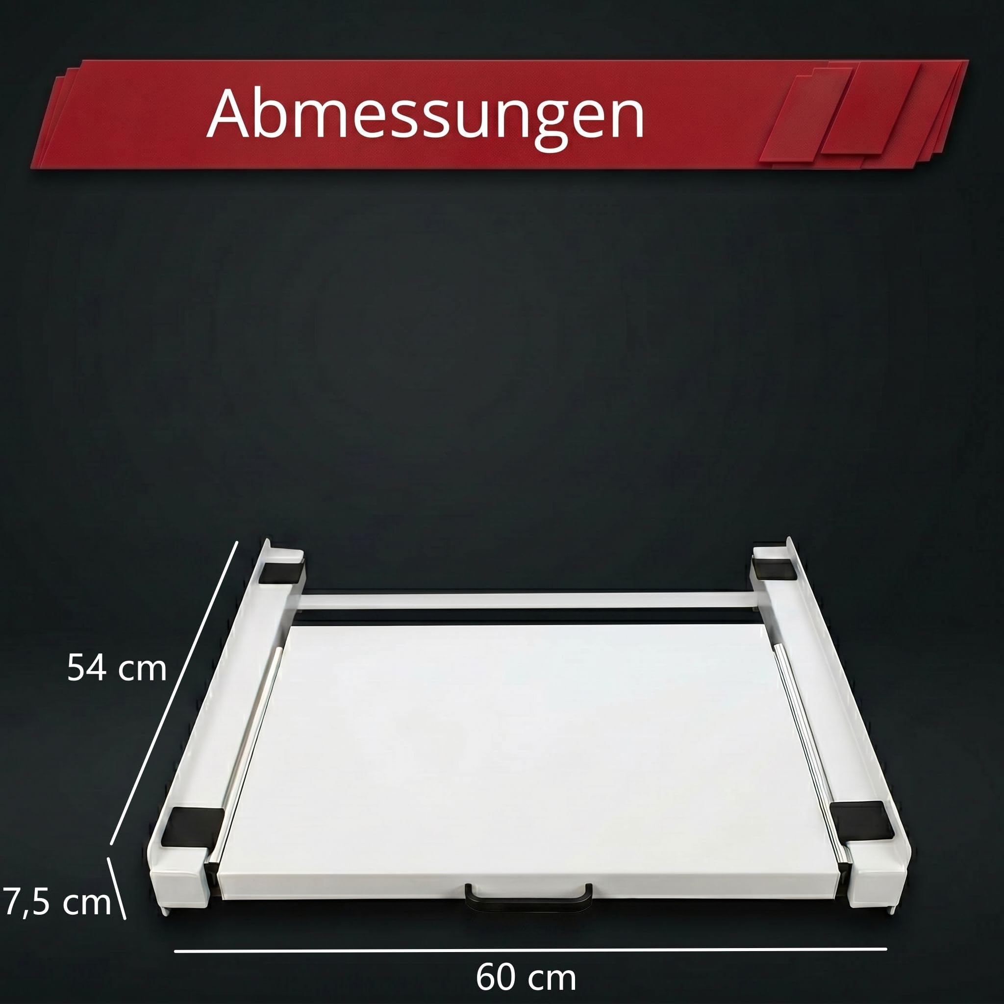 Valo Metall Zwischenbaurahmen für Waschmaschine und Trockner, Weiß, 60 x 54 cm, Universal Stapelkit mit ausziehbarer Ablage, Tragkraft 100 kg, Stapelbausatz mit Spannband für Waschküche