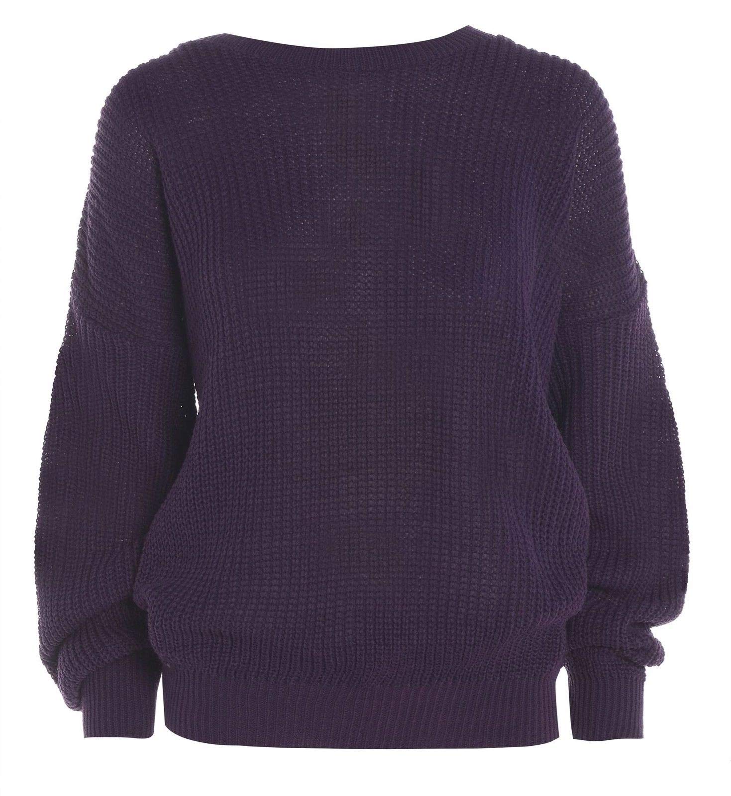 FAIRY BOUTIQUE Ladies Long Sleeve Knitted Fishnet Baggy Jumper Womens Oversized Crew Neck Loose Sweater Top Purple