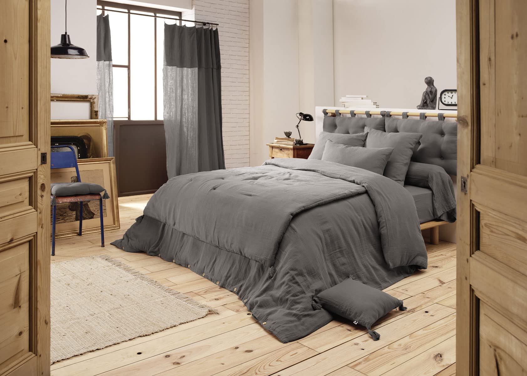 CDaffaires Edredon - Cuscino in cotone, 150 x 150 cm, colore: Grigio antracite