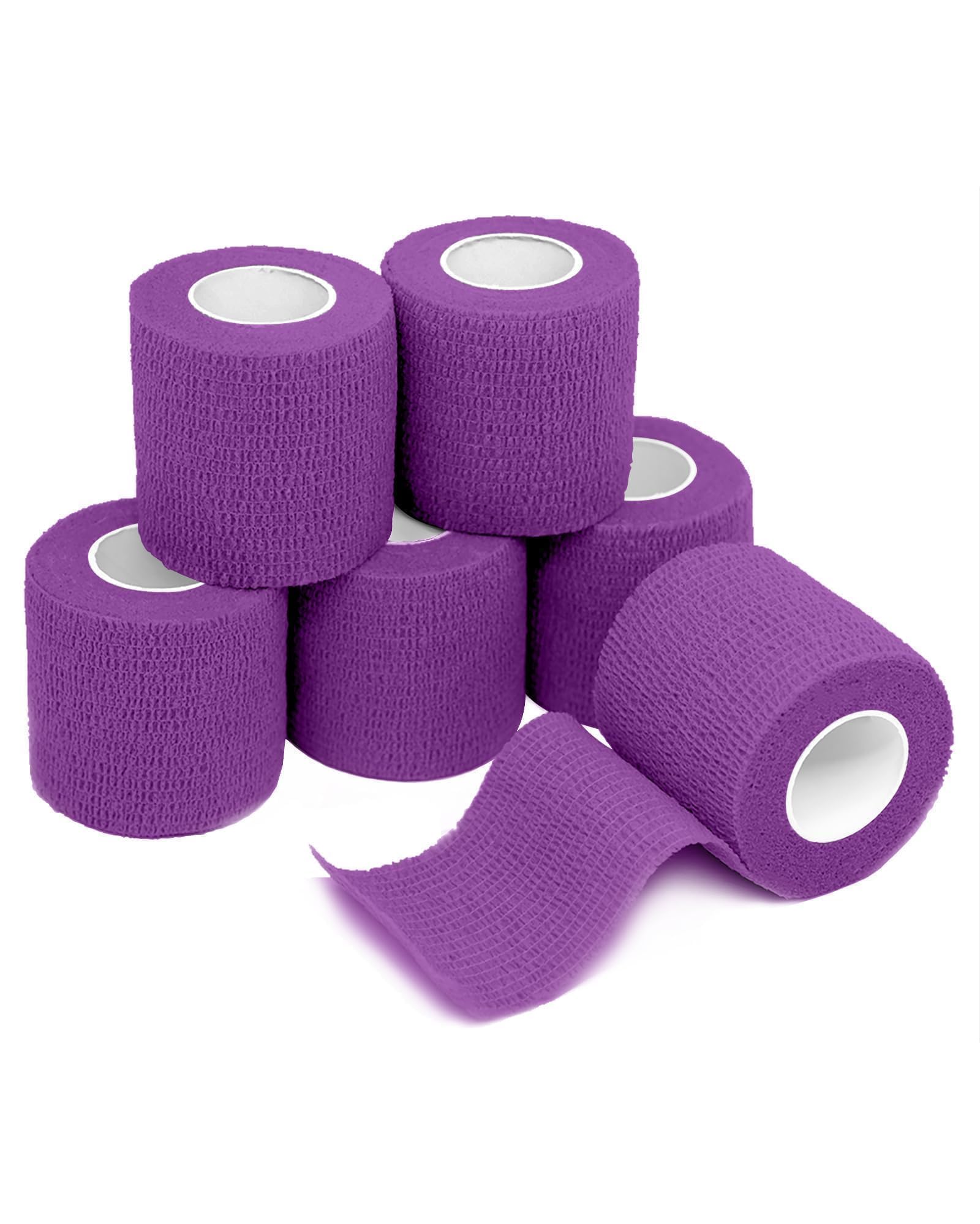 FriCARE Self Adhesive Bandage Wrap, Medical Tape in First Aid Kit, Cohesive Bandages for Wounds Sport Vet, 2 Inches X 5 Yards 6 Rolls, Purple