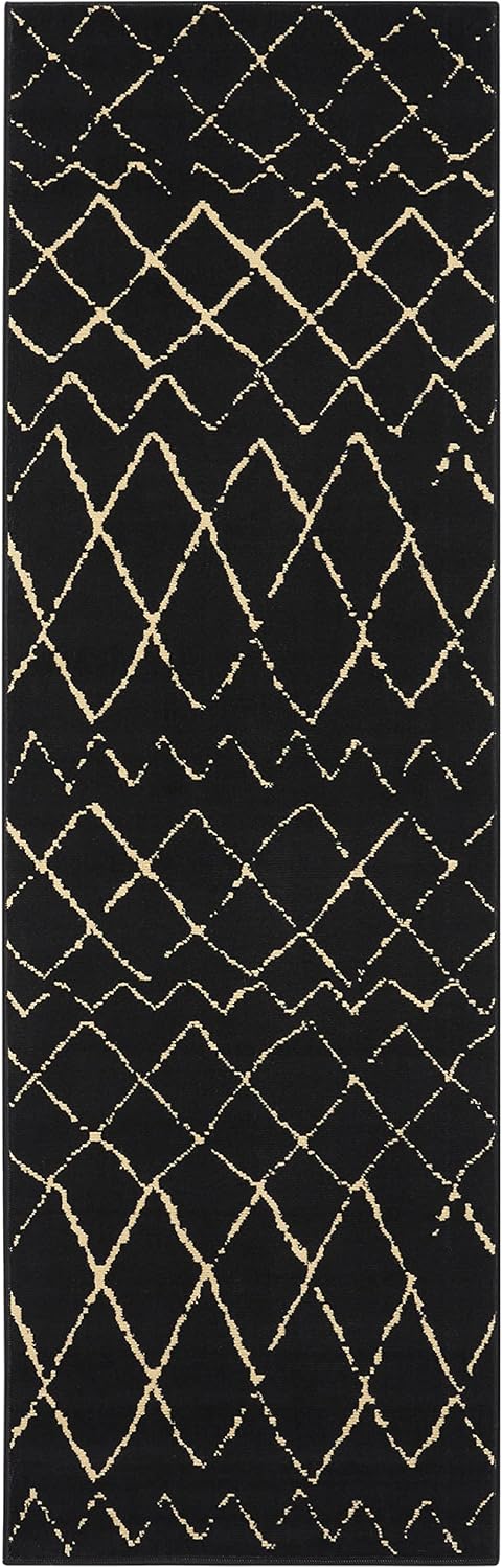 Nourison Home Grafix Black 2'3" x 7'6" Area Rug - Easy Clean, Non Shedding, Bed Room, Living Room, Dining Room, Kitchen (8' Runner)