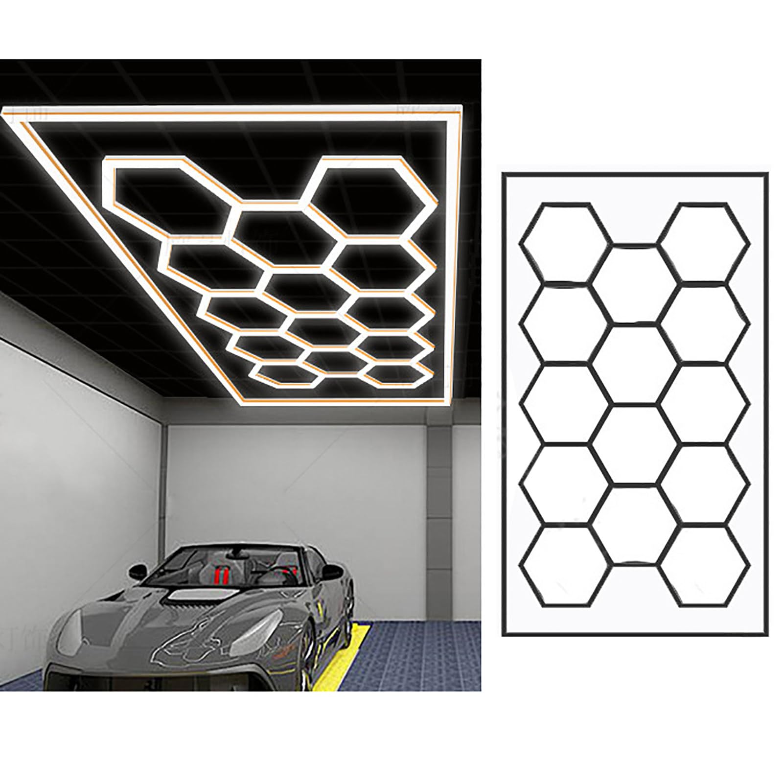 14-Grid Honeycomb Led Garage Light 672w Hexagon Garage Light 6500k Pure White Light 110-120lm W Luminous Flux 69