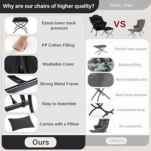 Miniatura 9 de Silla perezosa con otomana, cómoda silla de descanso de tela con almohada lumbar y reposapiés plegable, sofá de lectura para dormitorio, sala de