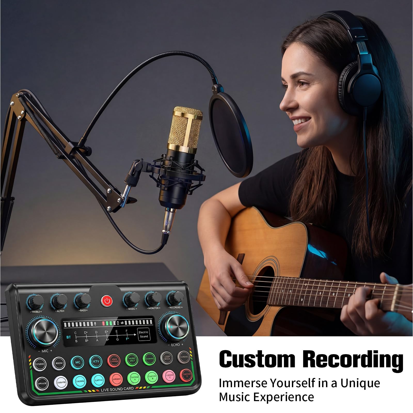 Podcast Equipment Bundle – Juego de micrófono para podcast, kit de mezclador con tarjeta de sonido en vivo, para streaming de podcast compatible con teléfono y ordenador portátil