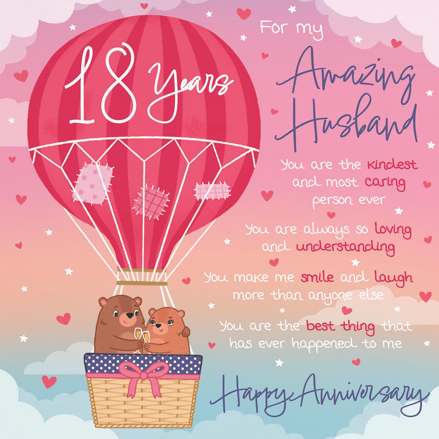 Hunts England, Husband 18th Anniversary Poem Card, Love Is In The Air, Beautiful Love Verse, Cute Bears - Image 2