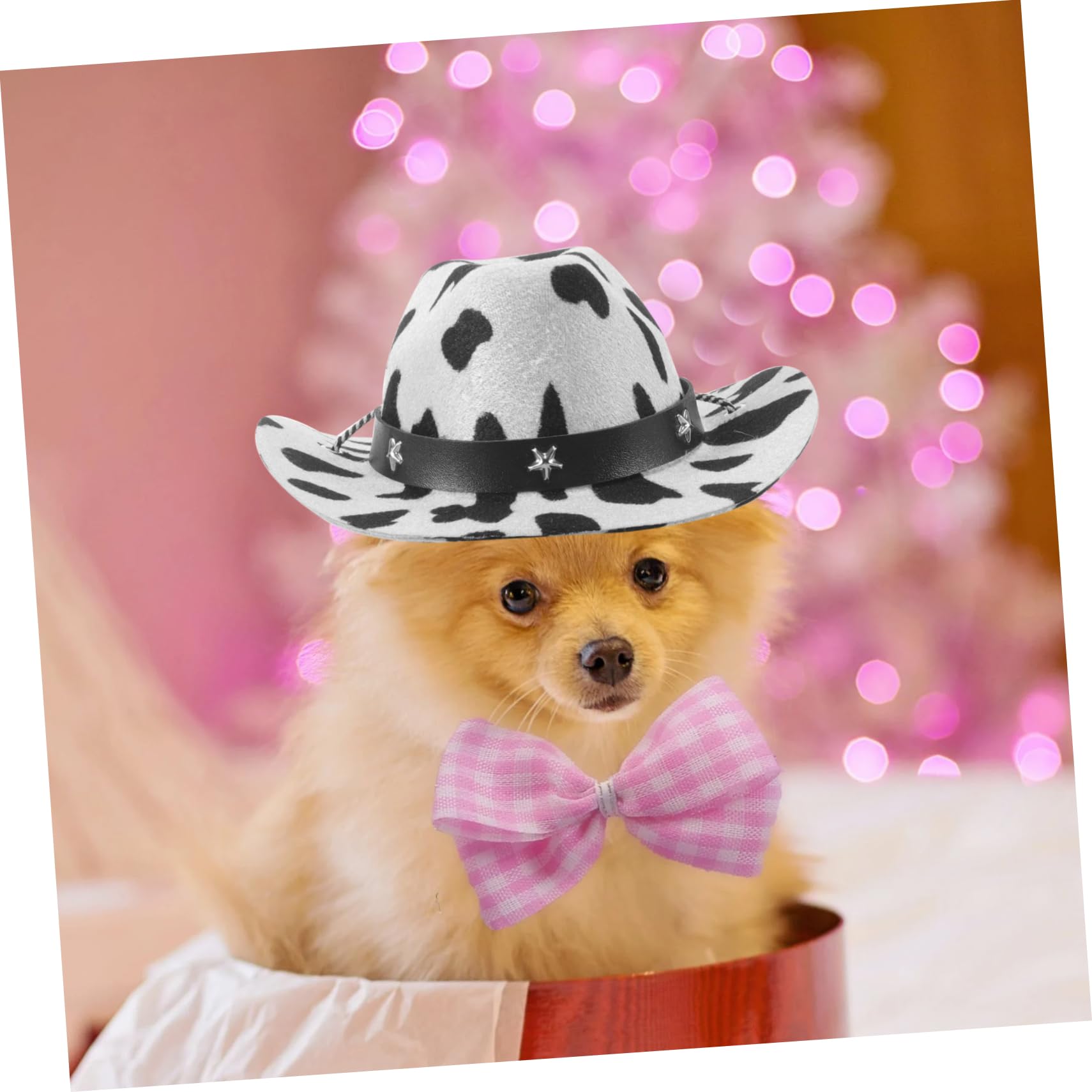 Kisangel Pet Sun Hat Adjustable Cow Print Hat for Dogs and Cats for Summer Photos Festivals and Daily Wear Lightweight and Comfortable Design for Adorable Pets