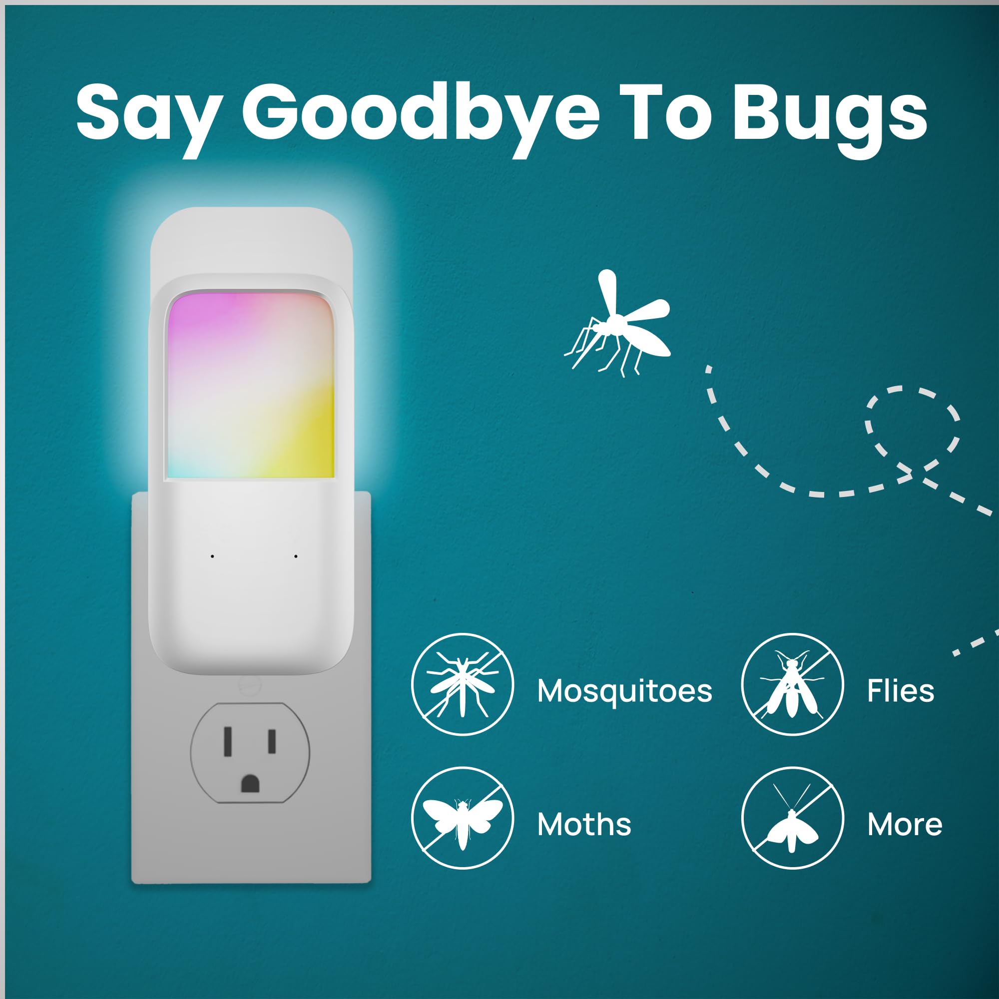 Plug-in Pułapka na muchy i lampka nocna, łapacz owadów do wnętrz, na komary, gonaty, muchy owocowe z lampką nocną RGB do domu, kuchni, biura (biały, 1 urządzenie z 5 samoprzylepnymi podkładkami