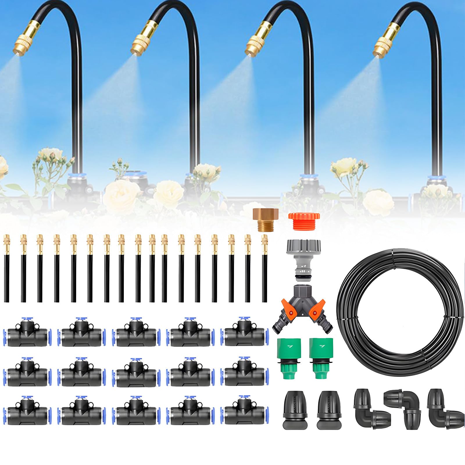 Sistemas di irrigazione da Giardino Pieghevole a 360°, Kit di sistemas di irrigazione Intelligente Completamente Automatico, per Serre, Prati, Piante da Esterno,40M/131.2FT