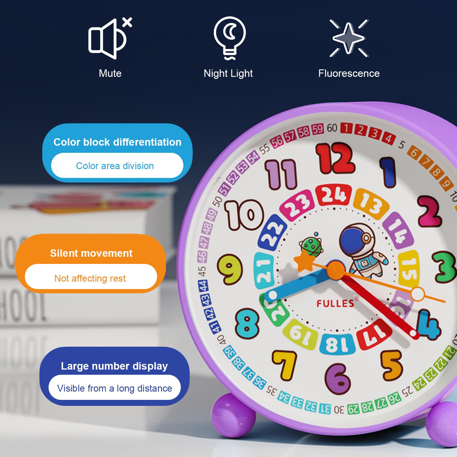 GDWD Children's Alarm Clock for Boys and Girls Children's Alarm Clock Digital No Ticking, Learning Alarm Clock - Image 3