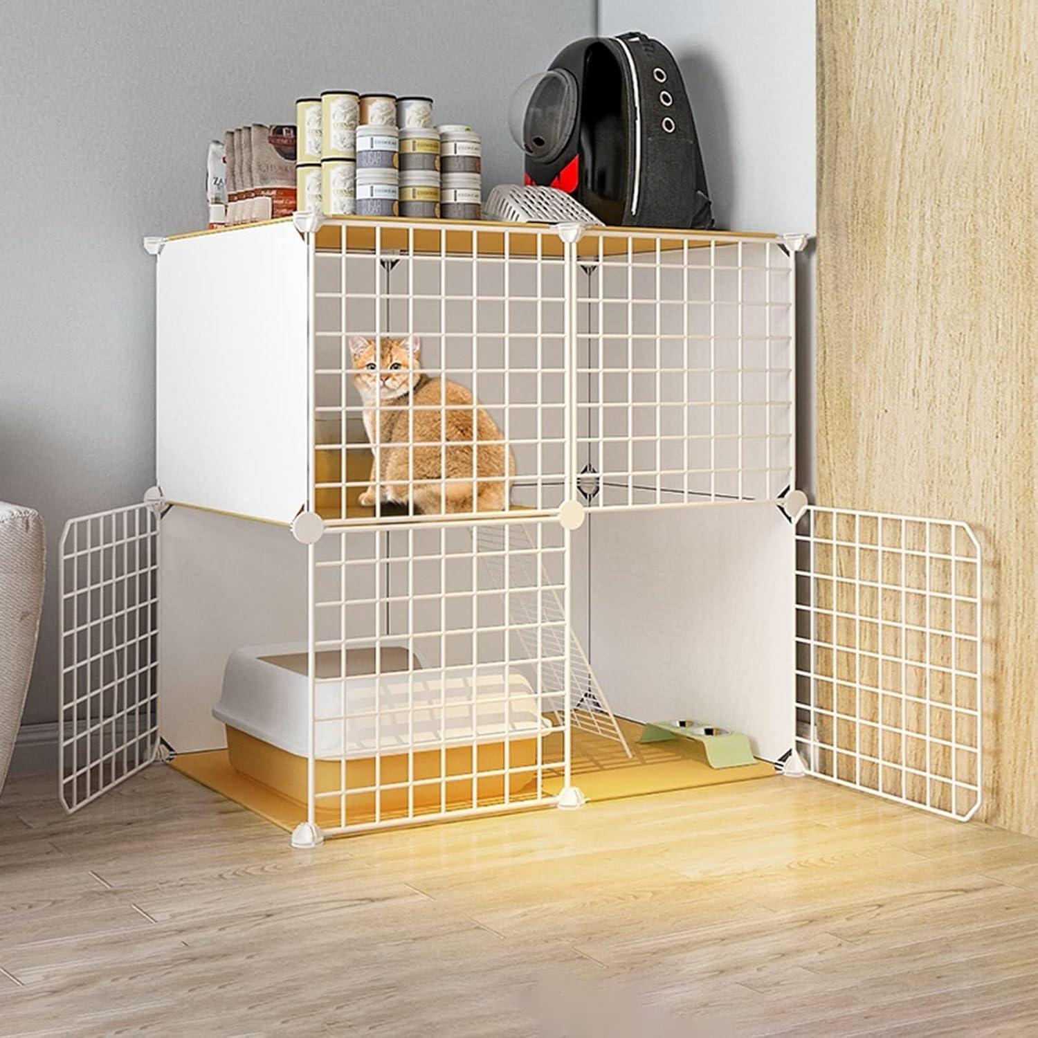 Extra Large Portable Collapsible Cat Cage, DIY Metal Wire Cat Kennel for 1-4 Cats, Sturdy Indoor Small Pet Playpen(79 * 39 * 73cm-B)