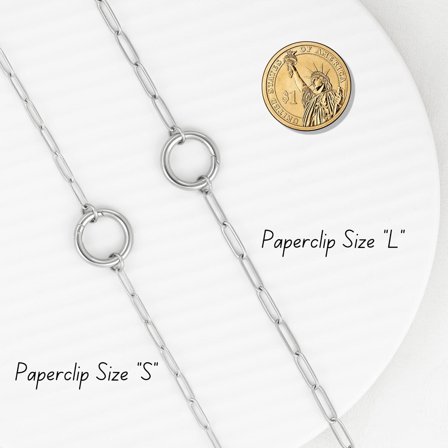 14K Gold Plated Open Circle Carabiner Link Paperclip Necklace with Charm Holder Pendant, Jewelry Gifts for Women - Image 4