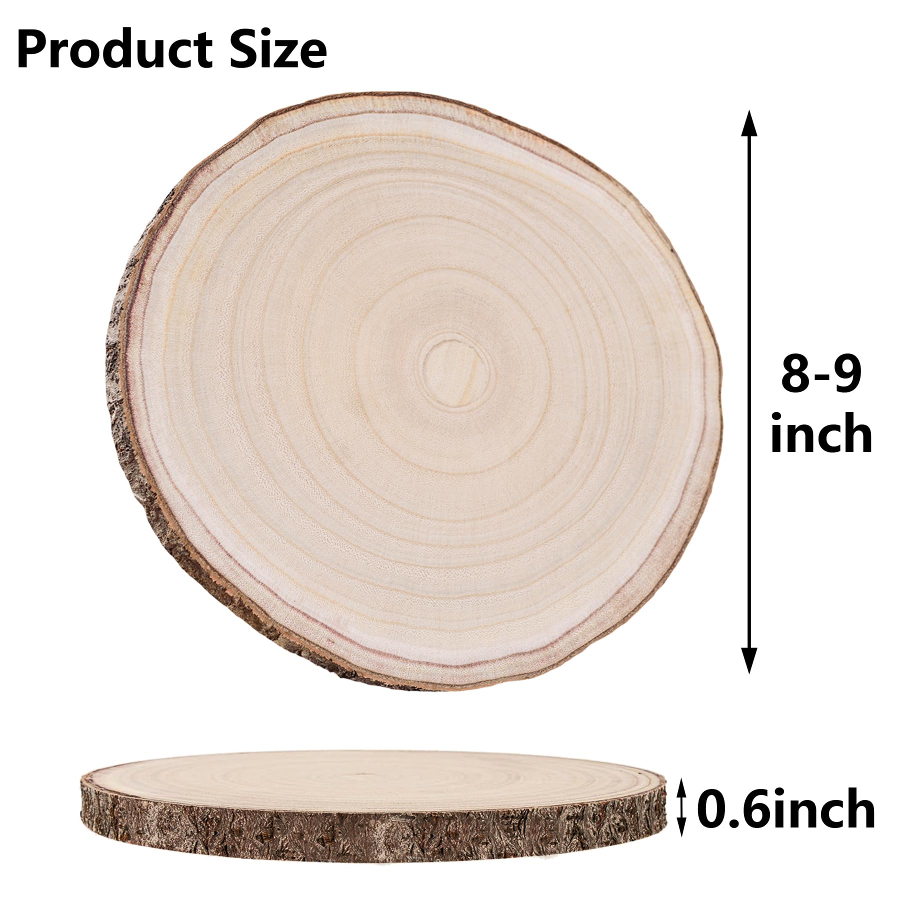 10 Stück natürliche Paulownia-Holzscheiben, 20,3 - 22,9 cm, Holzscheiben für Tafelaufsätze, Tischdekorationen, unlackierte runde zum Basteln, für rustikale Hochzeitsdekorationsprojekte
