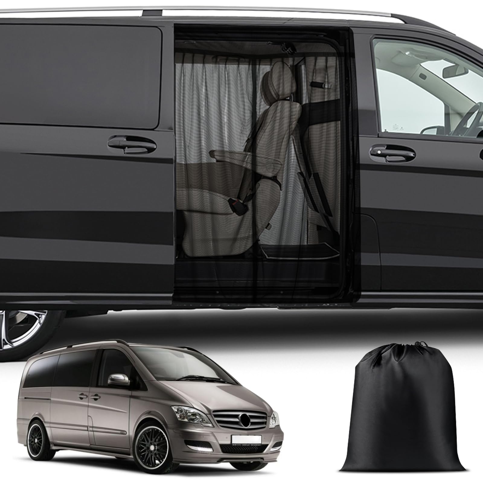ZWPARTS Magnetischer Van Insektenschutz Maßgeschneidert für Mercedes-Benz Viano/Vito/V-Class/Marco Polo, Auto Insektennetz Moskitonetze für Schiebetür, Reißverschluss in der Mitte Tür Insektengitter