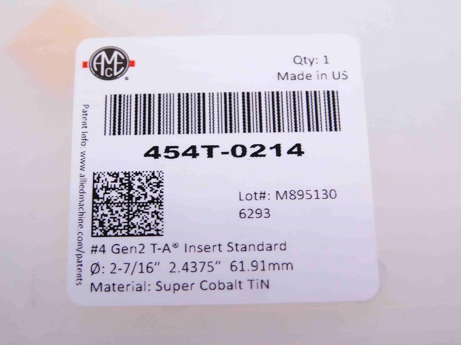 1pc AMEC 454T-0214 2 7/16 O.D. Series #4 TiN Cobalt Spade Drill Insert 2.4375 - NS1448BU5