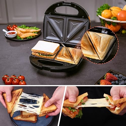 Miniatura 6 de Aigostar 2 Sandwicheros, antiadherente Panini Press Sandwichera Desayuno Máquina de queso a la parrilla, Tostadora de Pan de Acero Inoxidable