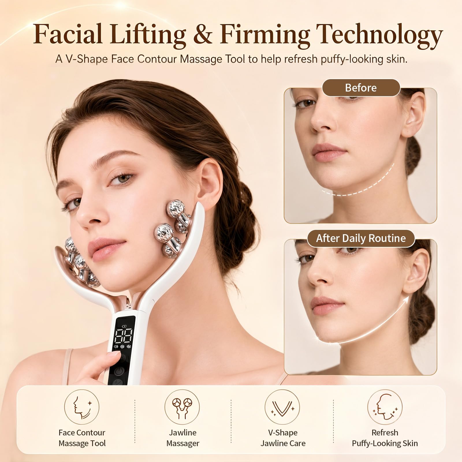 Gesichtsmassagegerät – Radiofrequenz Gesichtspflegegerät-3 Farben LED Licht & 9 Klassen EMS,3 Modus V Shape Face Gerät, für Doppelkinn entferner Hautstraffung & Verbesserung des Hautbilds