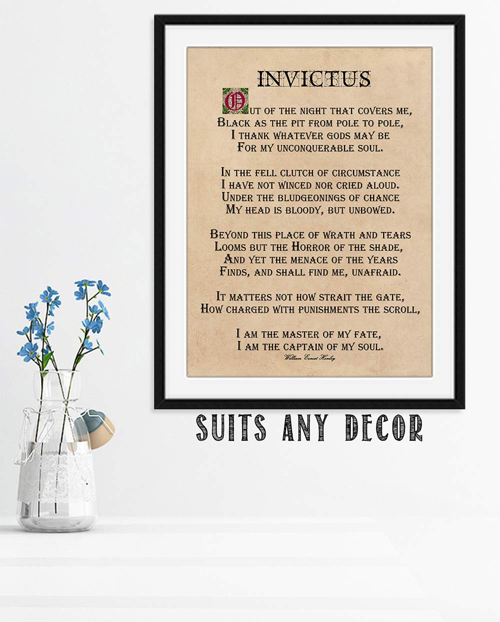 Amazon.com: Invictus 詩歌壁掛藝術,11 x 14 英吋(約27.9 x 35.6 公分)聯合裱框印刷品-  令人驚嘆的勵志房間牆壁裝飾適用於廚房、臥室、辦公室、圖書館員、英語教師: