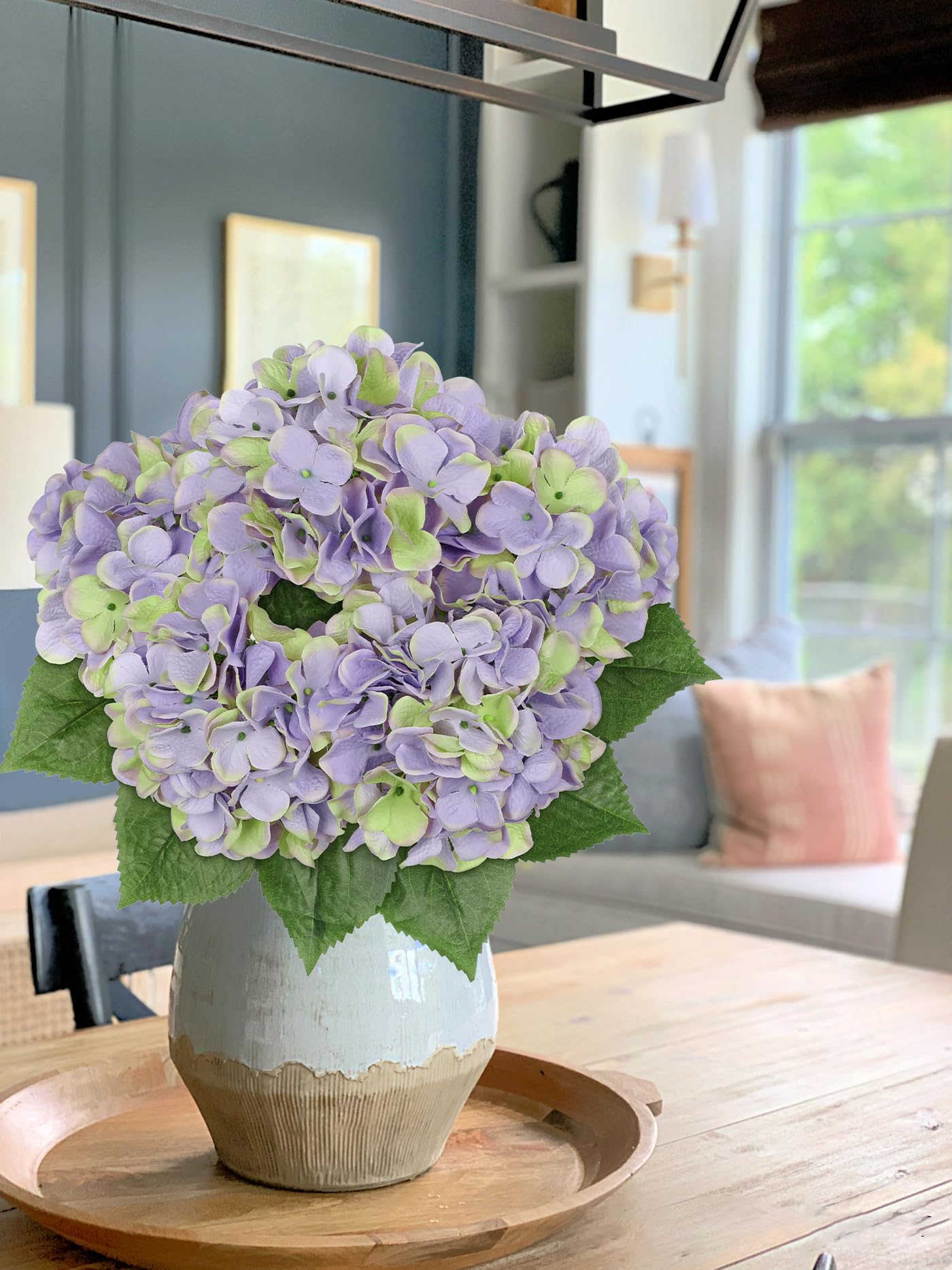 Hollyone Violet Green Hydrangeas Bunch Artificial Flowers - Image 4