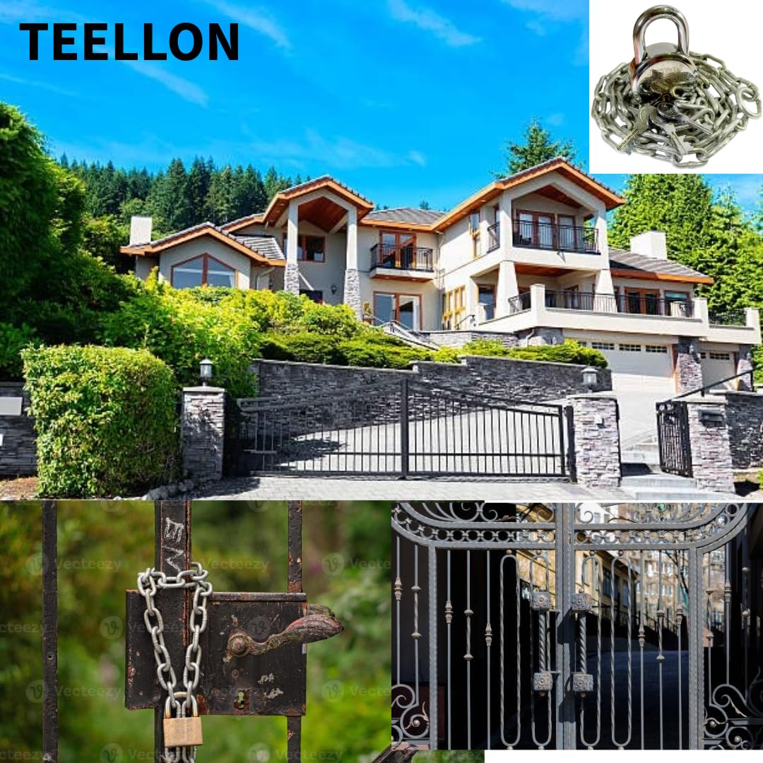TEELLON® HiLife Harden-65 Round Padlock with 3 Feet (5mm) Heavy Duty Strong Metal Chain with Lock 8 Steel Levers, Double Locking Lock with 3 Keys for Home Main Door, Channel Gate Shutters/Godowns — Amazon image 6