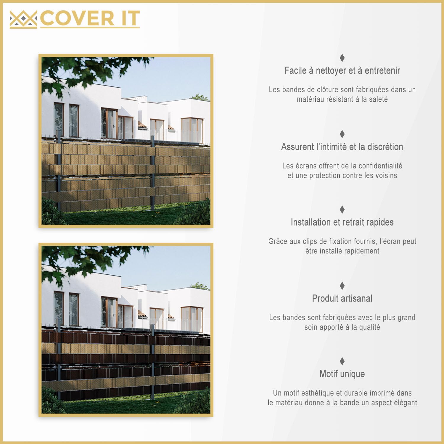 COVER IT Nastro Frangivista Beige PVC 240g/m² 19cm x 52m con 40 Clip – Nastro Privacy per Recinzione Giardino e Balcone – Copertura Ringhiera Esterna Resistente ai Raggi UV e Impermeabile