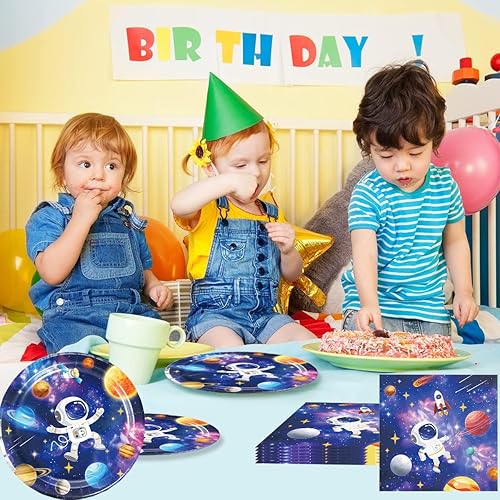 Miniatura 5 de 40 suministros para fiestas del espacio exterior incluyen 20 platos, 20 servilletas para decoración de fiesta de cumpleaños del espacio