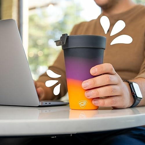 Miniatura 4 de Silipint Vasos de café de silicona de 16 oz paquete de 2 vasos irrompibles, reutilizables, flexibles, bebidas calientes y frías