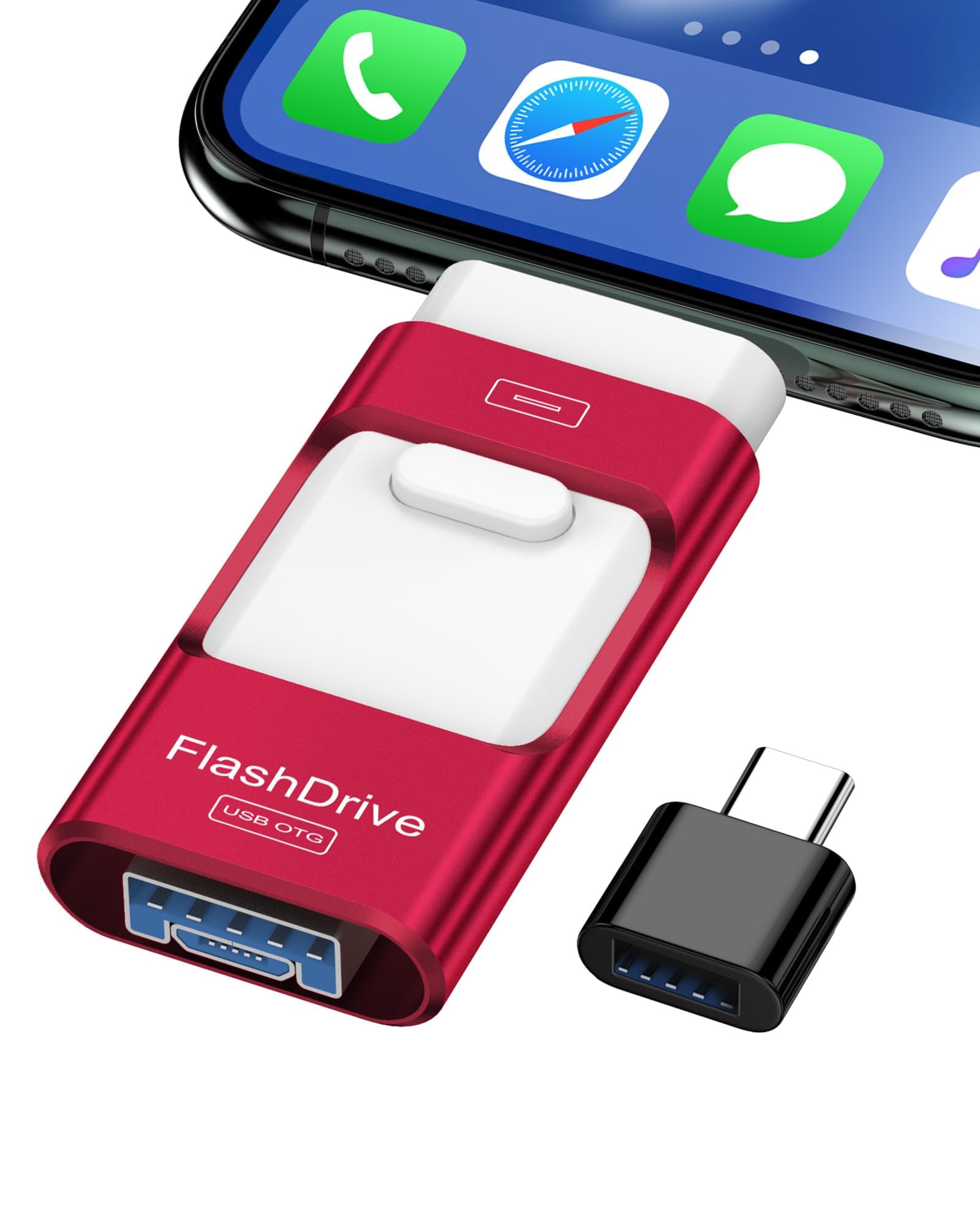 ZARMST Memoria USB 512GB para i-Phone y Android，4 en 1 USB 3.0,Rojo | Pendrive con L-ightning/USB-C/Micro USB/USB-A, Memoria Externa para móvil, tableta y PC para guardar fotos, vídeos y archivos