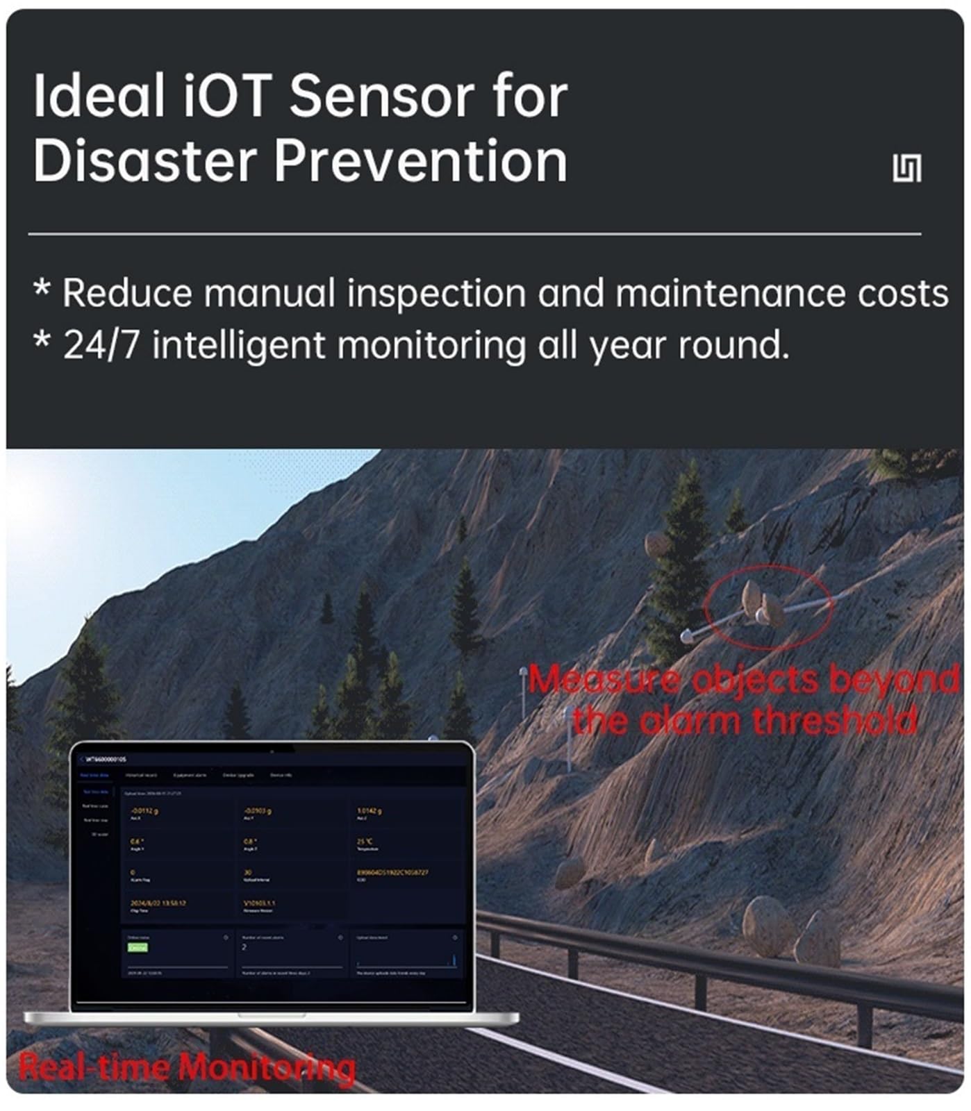 WT301IOT-LTE-G 4G 0.2° Wireless Tilt Alarm Angle Acceleration Sensor Remote Monitoring Anywhere