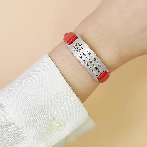 Miniatura 6 de MPRAINBOW Pulsera de alerta médica personalizada para mujer, correa de reloj de cuero auténtico, grabado de doble cara, diabetes, epilepsia,