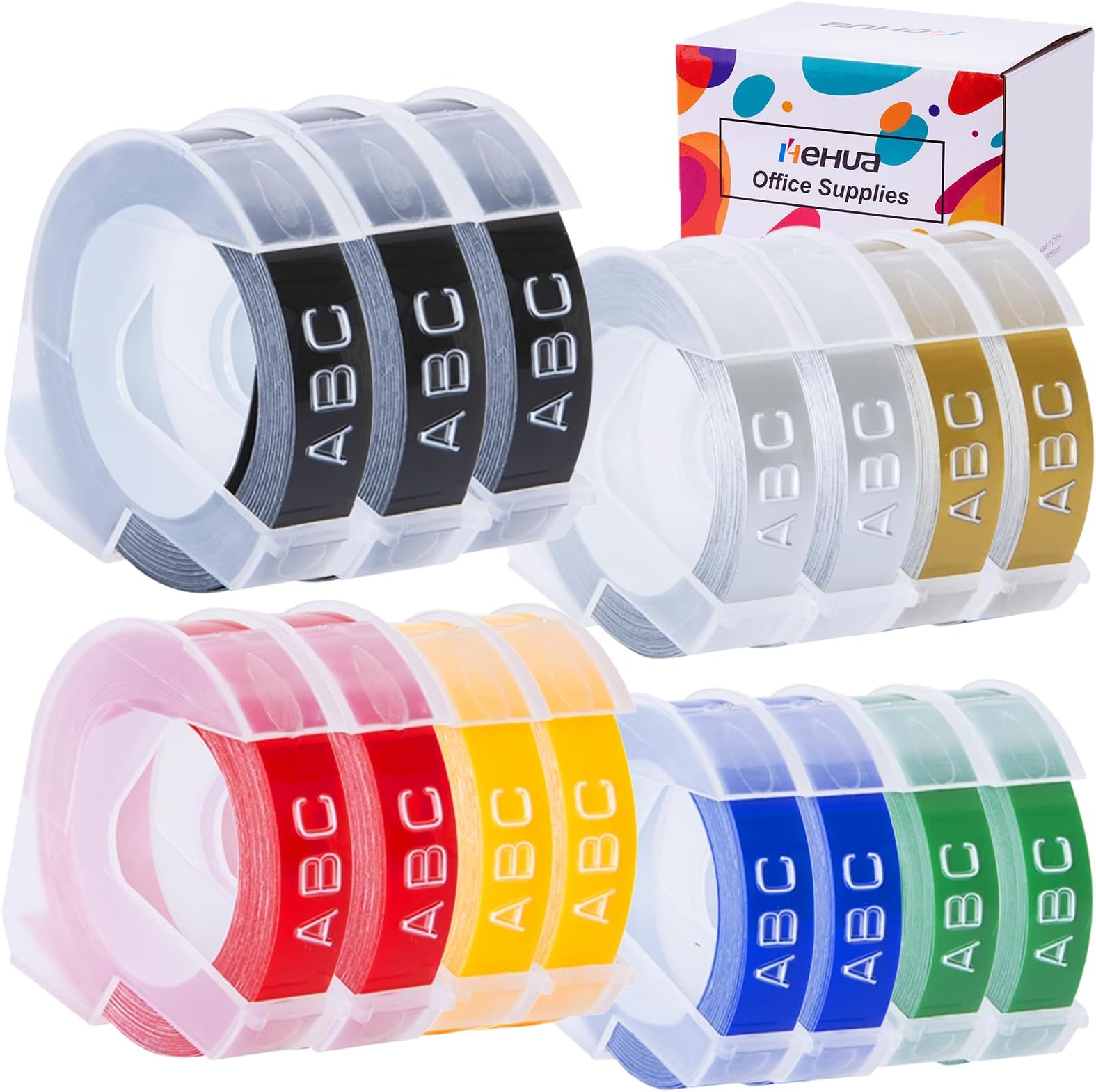 15-Pack 3/8 Embossing Label Tape Compatible for Dymo 3D Plastic Embossing Tape for Organizer Xpress Pro 12965 DYM12966 Junior Home Embossing Label Maker