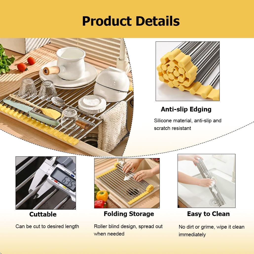 Escurridor de platos enrollable expandible de 1/2/4 pulgadas, hasta 21 pulgadas, multiusos, para colocar sobre el fregadero, escurridor de platos enrollable, escurridor telescópico enrollable plegabl