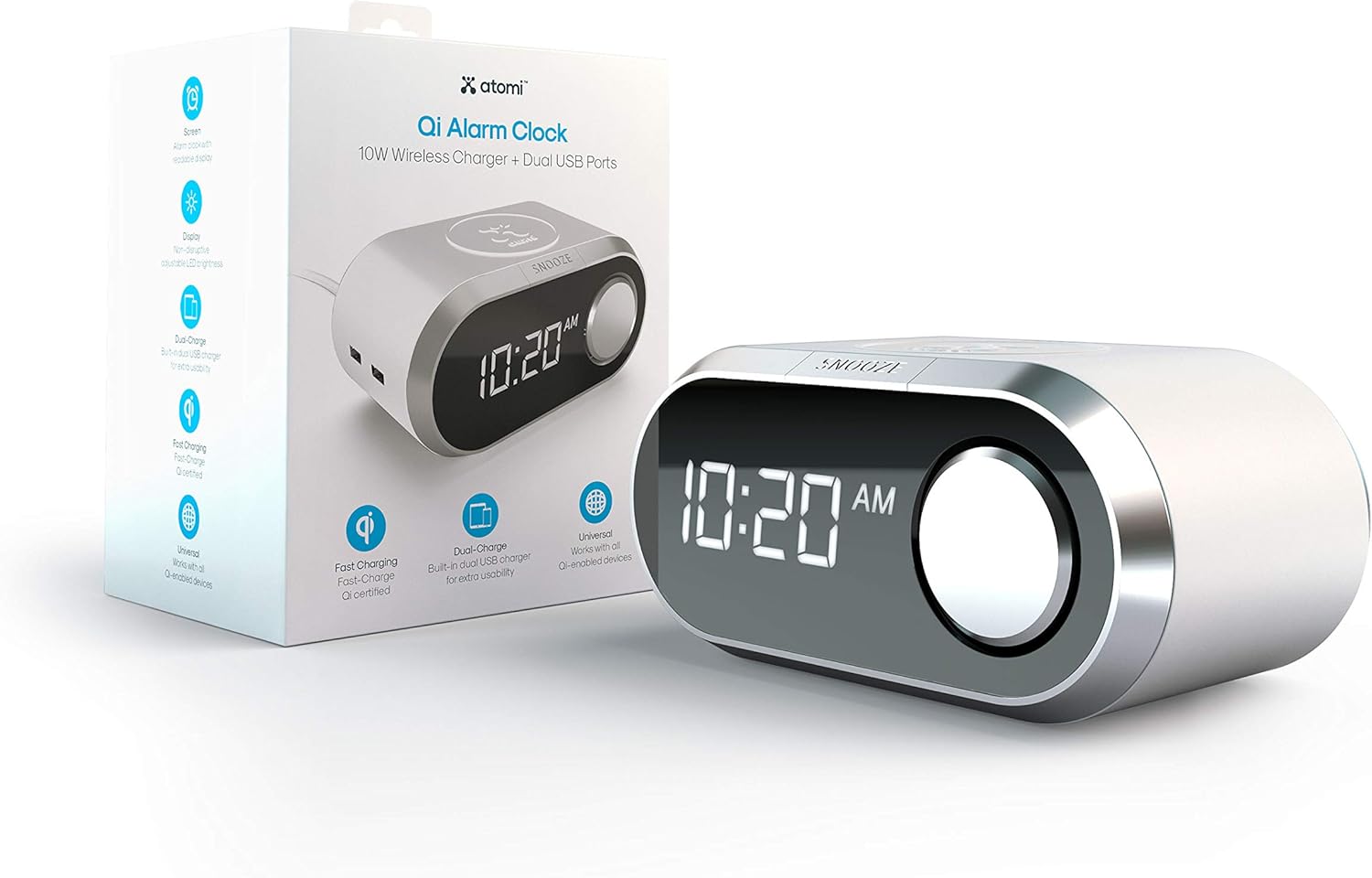 Atomi Qi Alarm Clock Wireless Charging Alarm Clock for